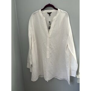 THE LIMITED Women's White Tunic Blouse 2X Long Sleeve V-Neck One Button Front‎